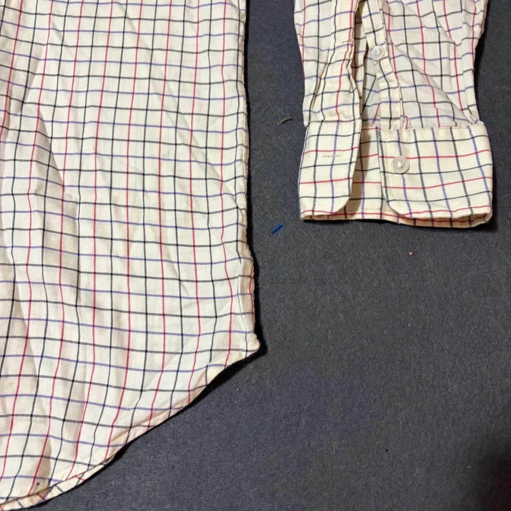 Polo Ralph Lauren Button Down Shirt Mens M Cream Check Regent Cotton Work
